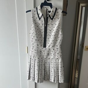 Alice and Olivia Ellis pleated Sleeveless White and Black Tweed mini Dress